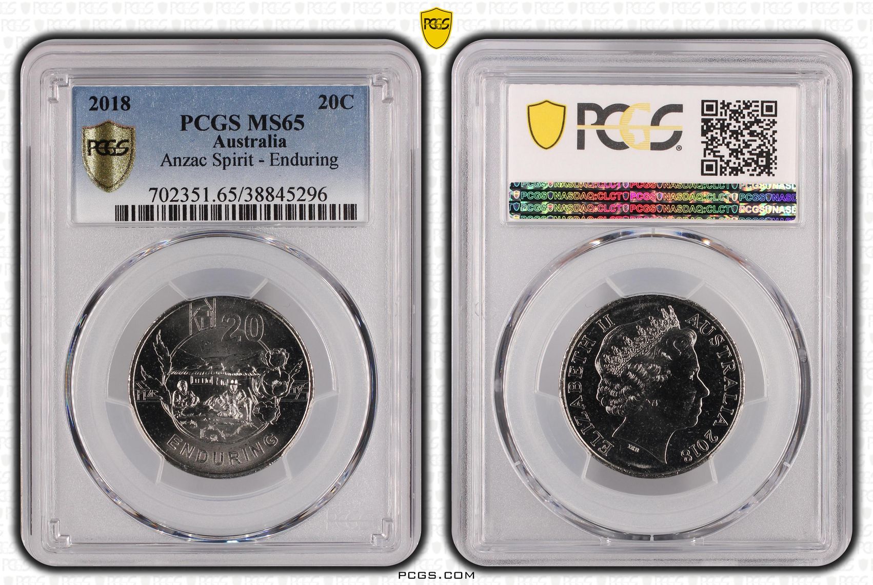 2018 Australia Twenty Cent, 20c Anzac Spirit - Enduring PCGS - MS65 -296