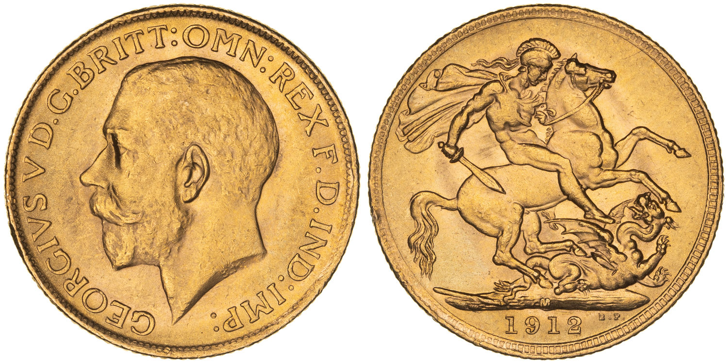 George V, St George Reverse, Sovereign, 1912-M, UNC