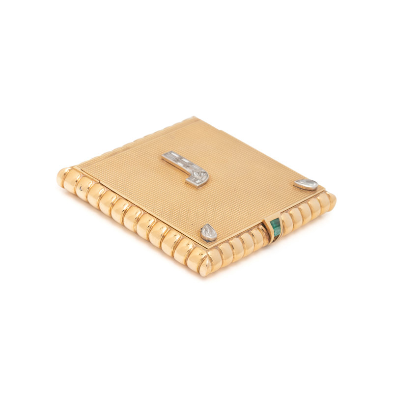 YELLOW GOLD, DIAMOND AND EMERALD COMPACT