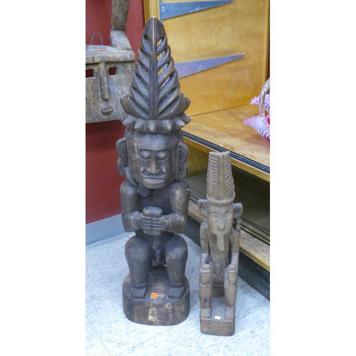 2oc Old Ifugao Seated Hardwood Statues 21'' and 33''