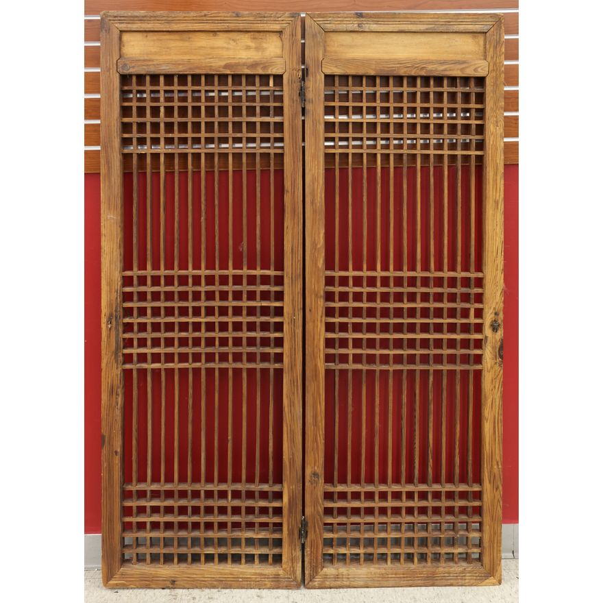 Pair Antique Korean Wood Doors Hinged 66"x23"