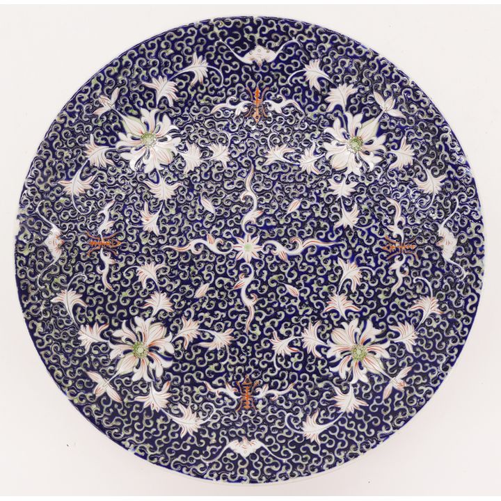 Chinese Qing Cobalt Lotus Charger