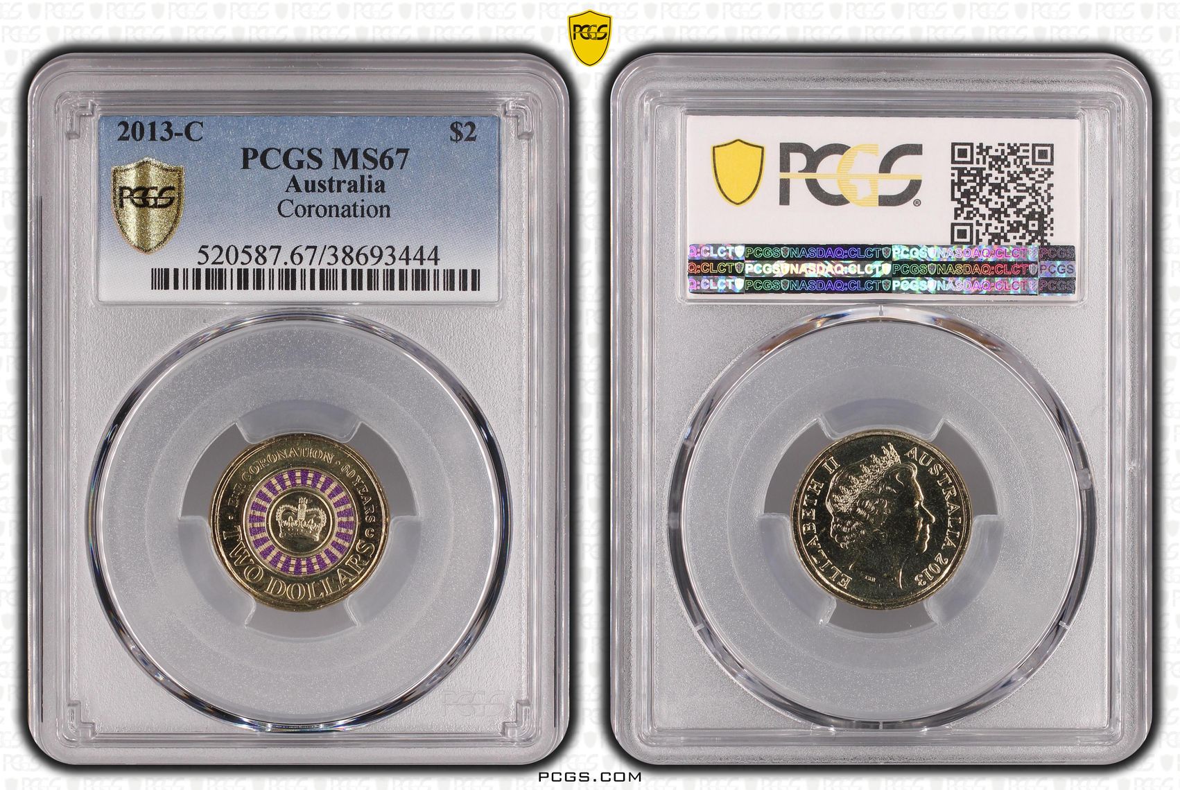 Coronation Colourised, Two Dollar, 2013-C, PCGS MS67