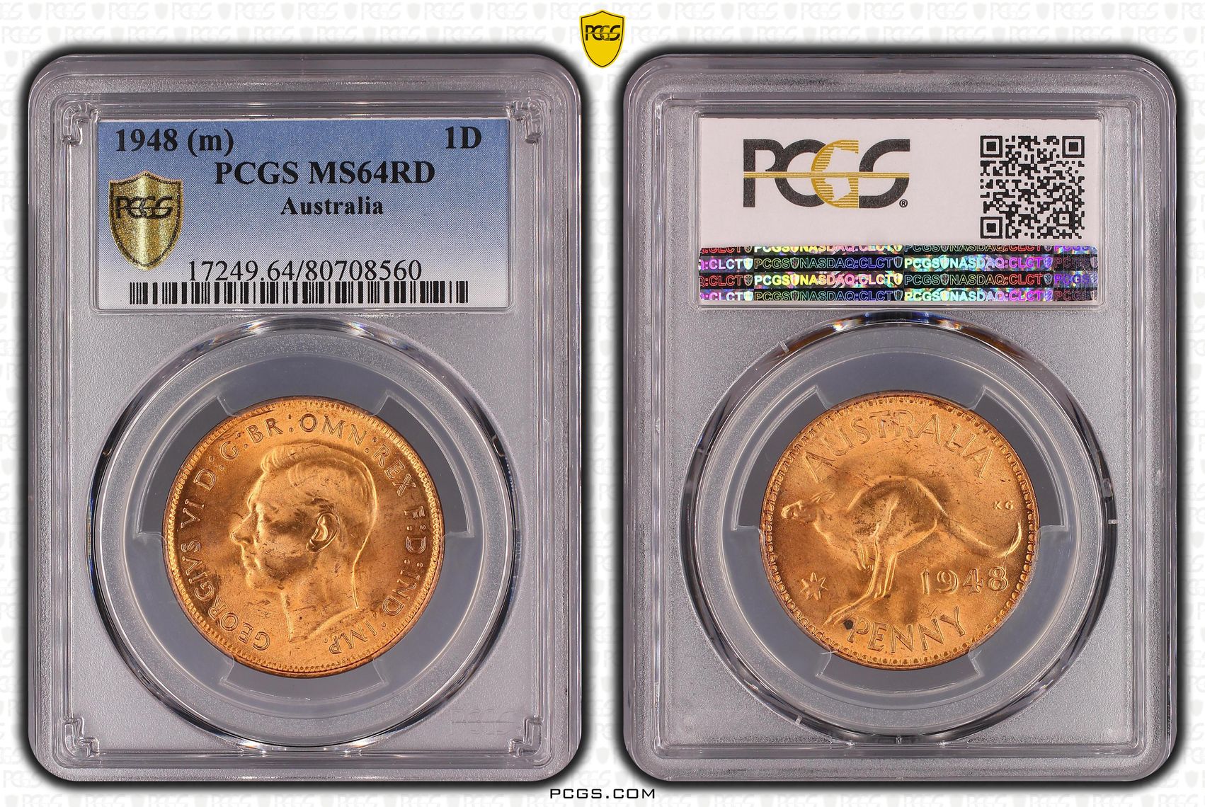 George VI, One Penny, 1948 (m), PCGS MS64RD