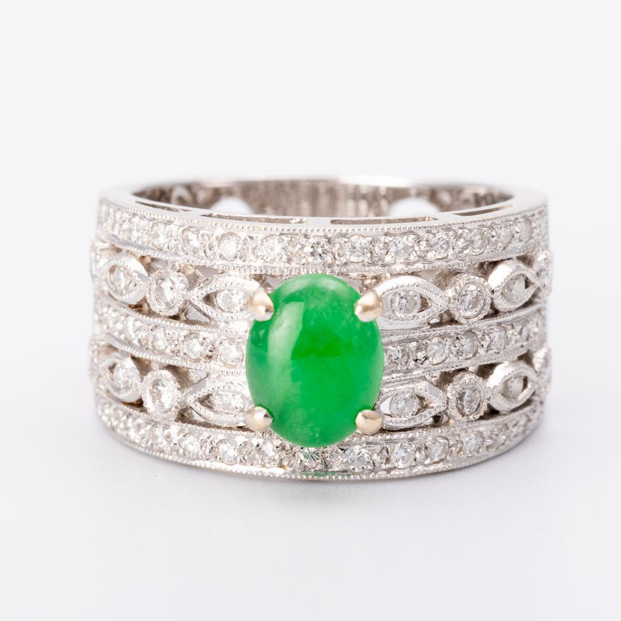 Treated Jade & Diamond Ring 18ct Gold