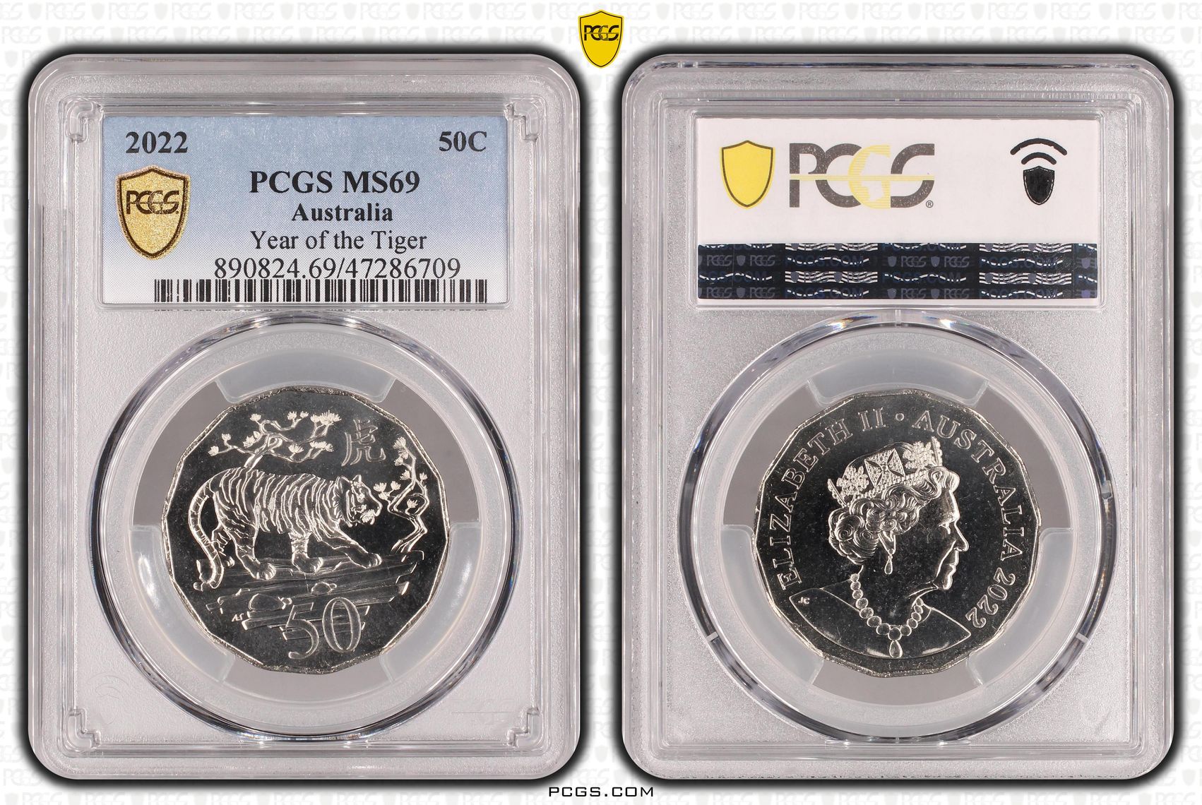 295 · Elizabeth II, Year of the Tiger, Fifty Cent, 2022, PCGS MS69