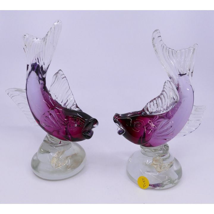 Pair Murano Glass Fish Figures- 9''
