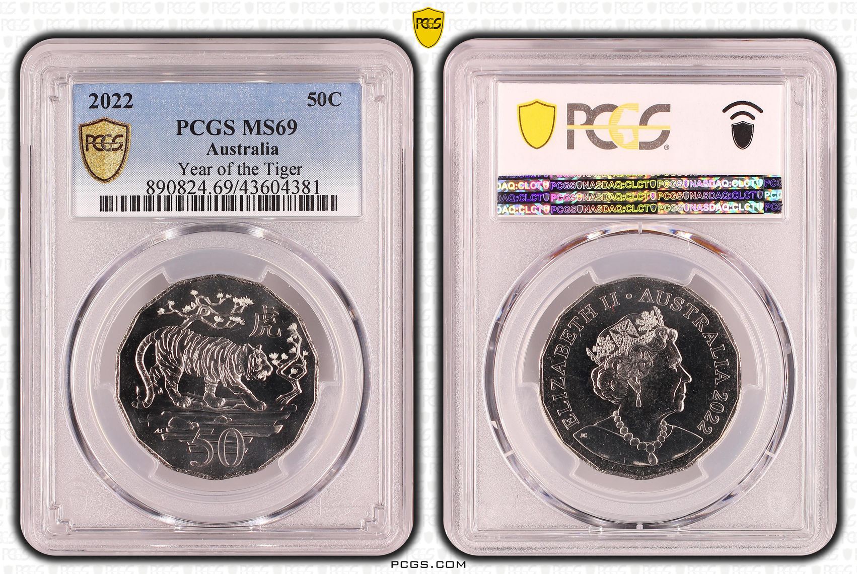 2022 Australia Fifty Cent, 50c Year of the Tiger PCGS - MS69 POP 7/0 -381