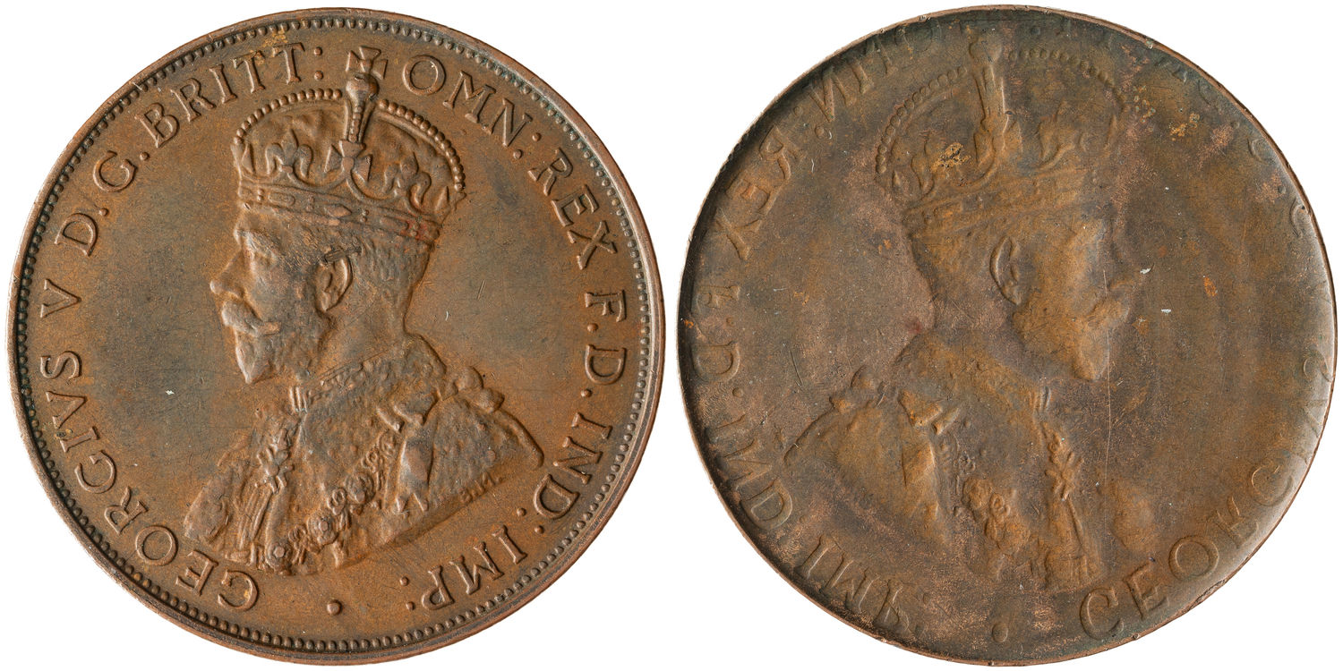 George V, Obverse Brockage Error, One Penny, 1911 - 1936, aEF