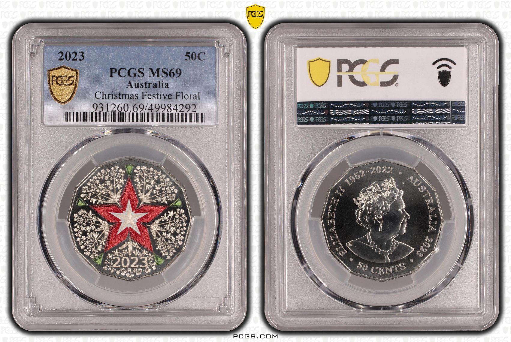 Christmas Festive Floral , Fifty Cent, 2023, PCGS MS69