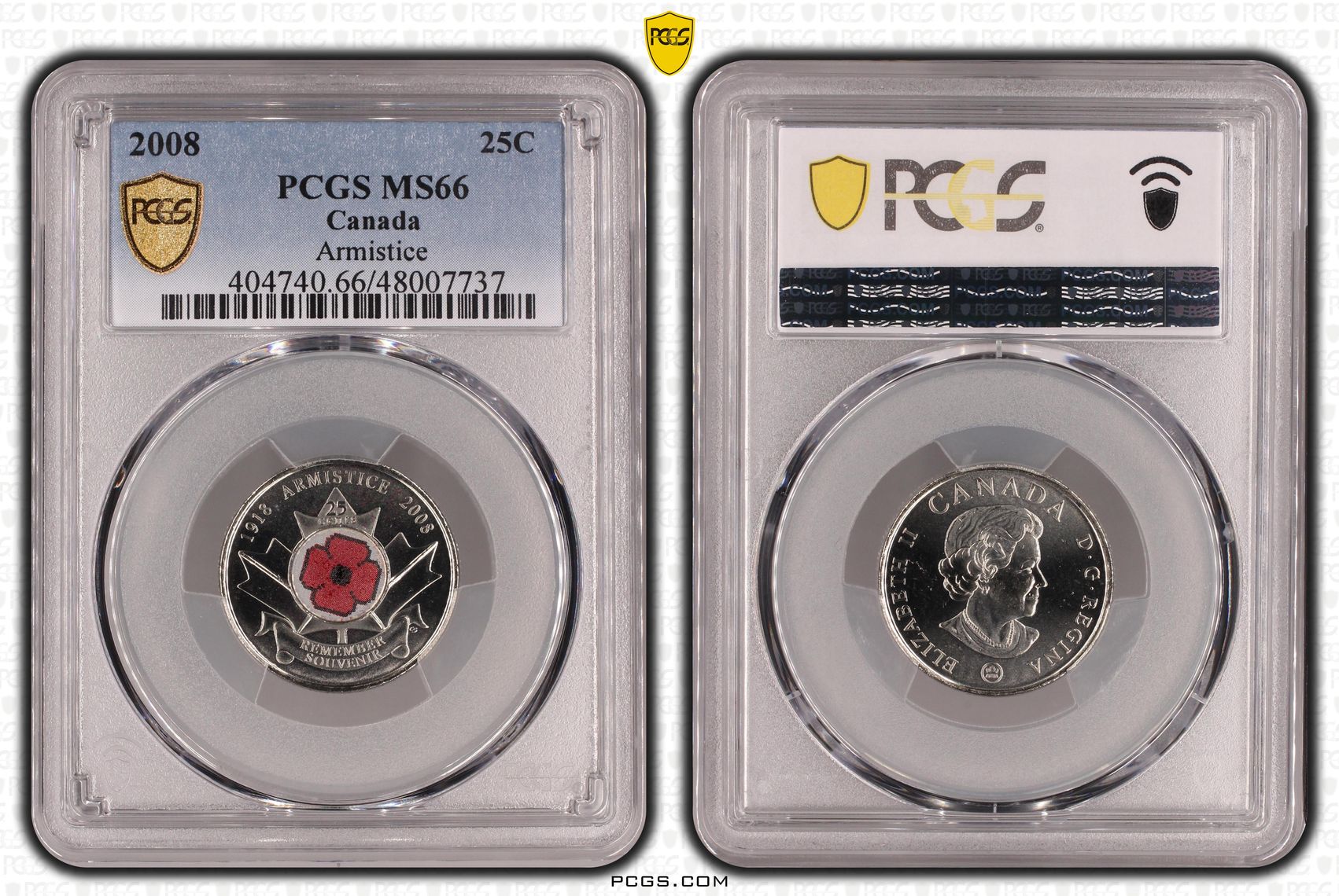 Canada, Armistice (Poppy) , Twenty Five Cent, 2008, PCGS MS66