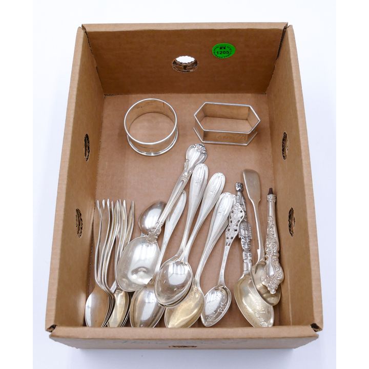 Box Assorted Sterling Spoons & Napkin Rings - 317 Grams TW