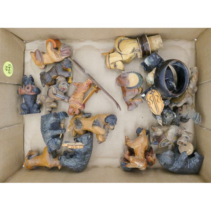 Box Old Carved Wood Animal Figurines