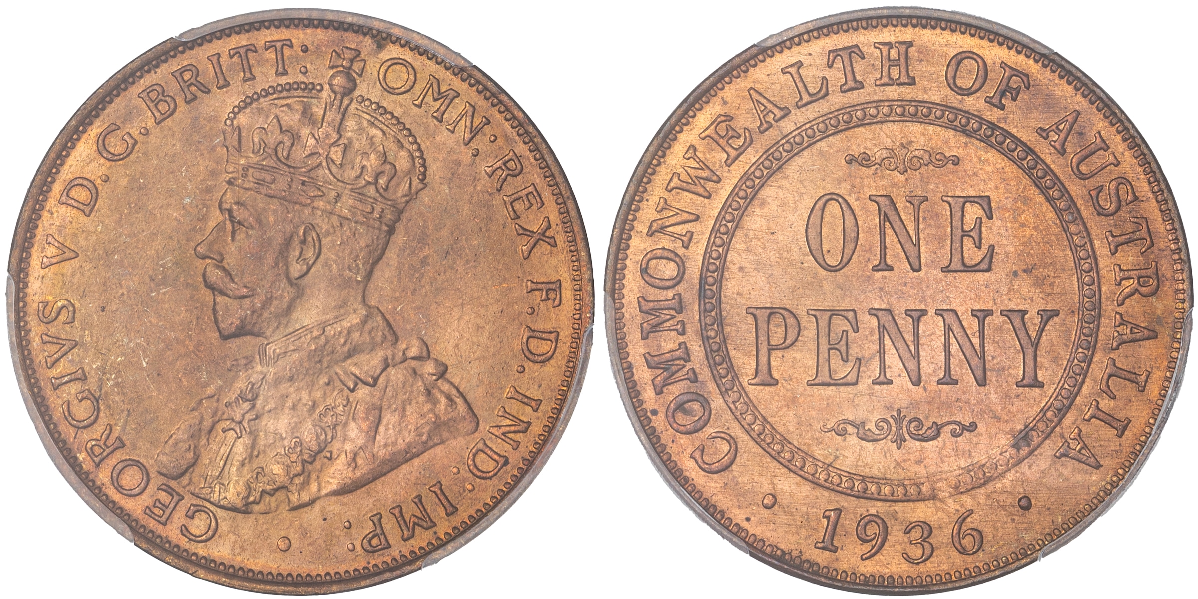 George V, POP 1/0, Penny, 1936, PCGS MS65RB