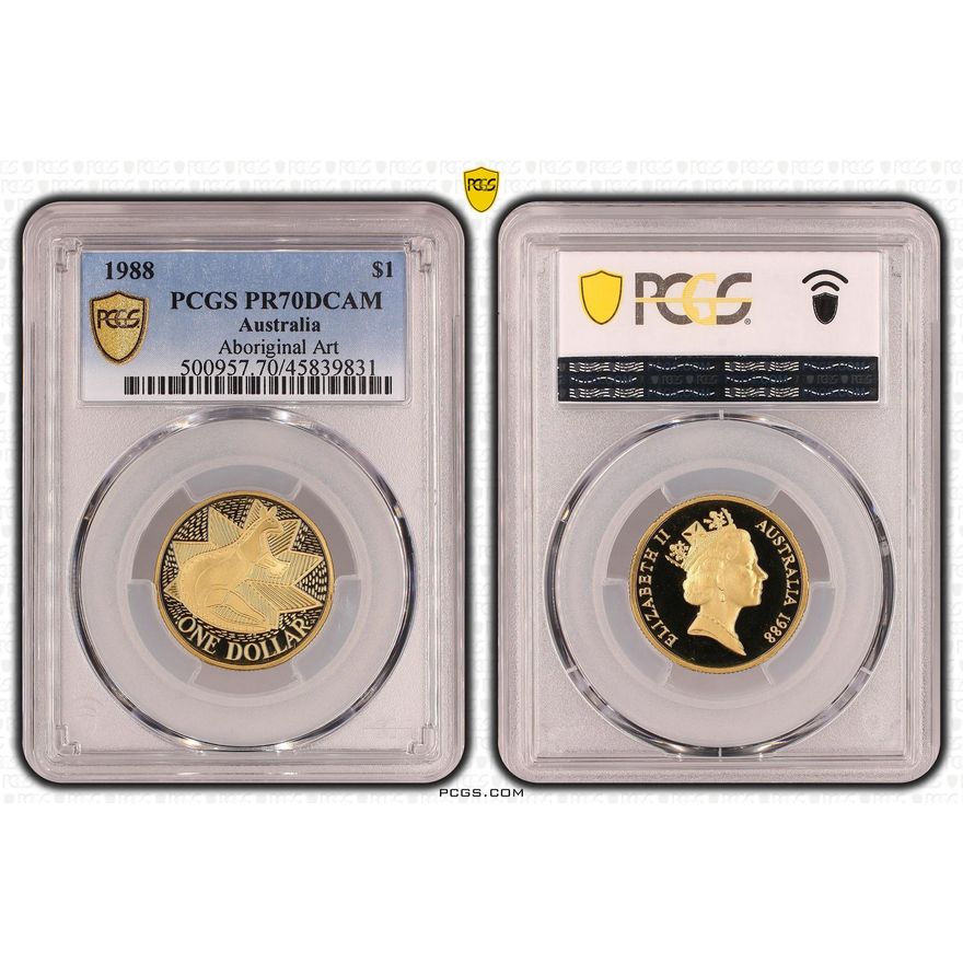 1988 Australia One Dollar, $1 Aboriginal Art - Kangaroo PCGS - PR70DCAM POP 19/0 -831