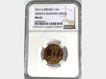 2012 ELIZABETH II DIAMOND JUBILEE 'ONE YEAR TYPE' GOLD SOVEREIGN MS65