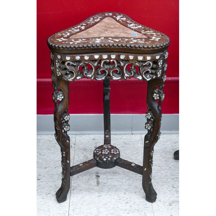 Antique Chinese Inlaid Rosewood Triangle Side Table