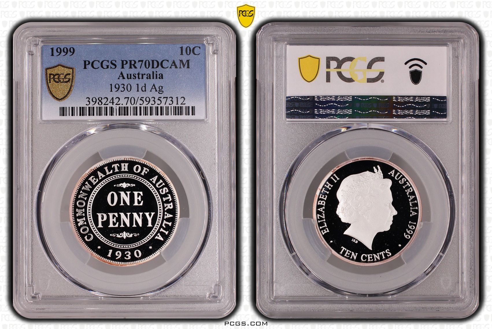 Elizabeth II, 1930 1d Silver, Ten Cent, 1999, PCGS PR70DCAM