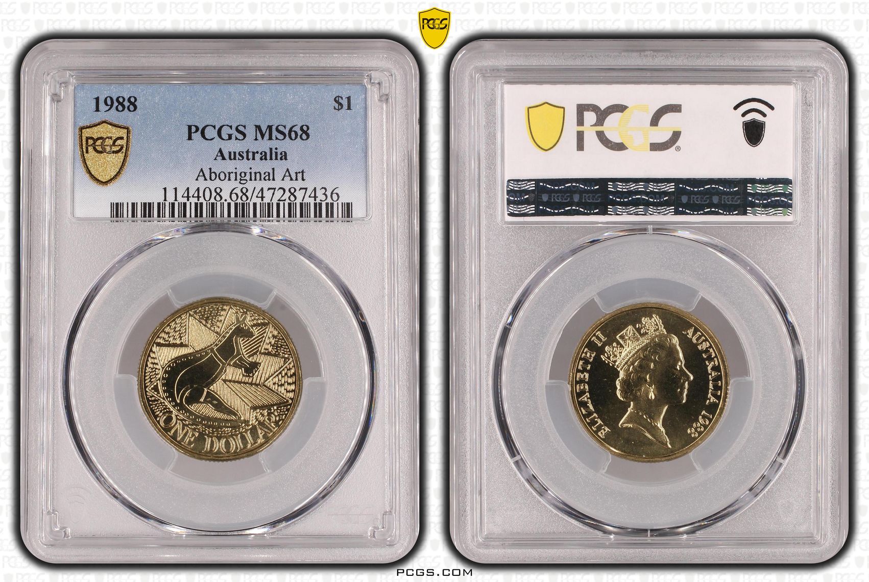 Elizabeth II, Aboriginal Art - Kangaroo, One Dollar, 1988, PCGS MS68