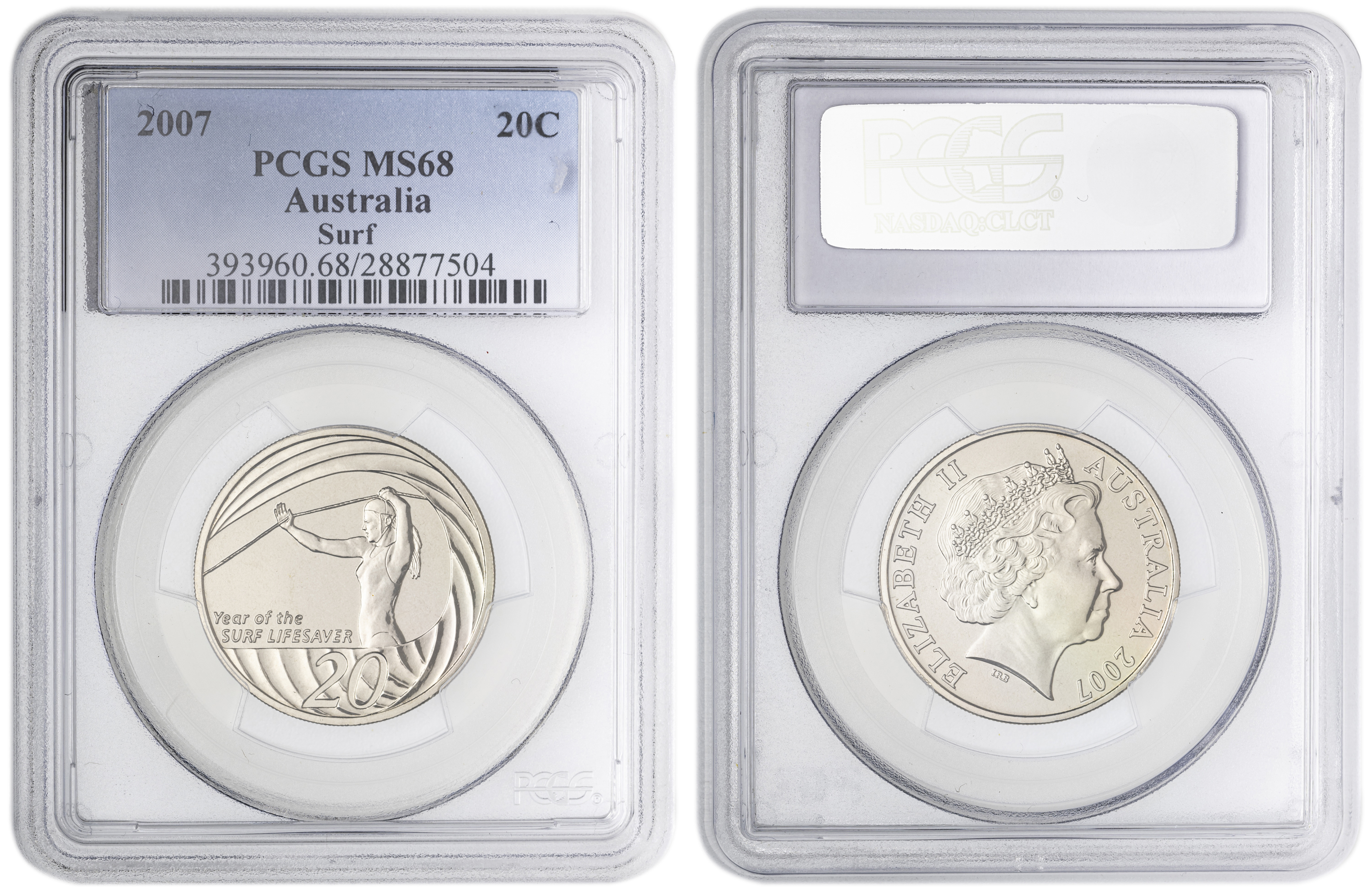 Surf Lifesaver , Twenty Cent, 2007, PCGS MS68