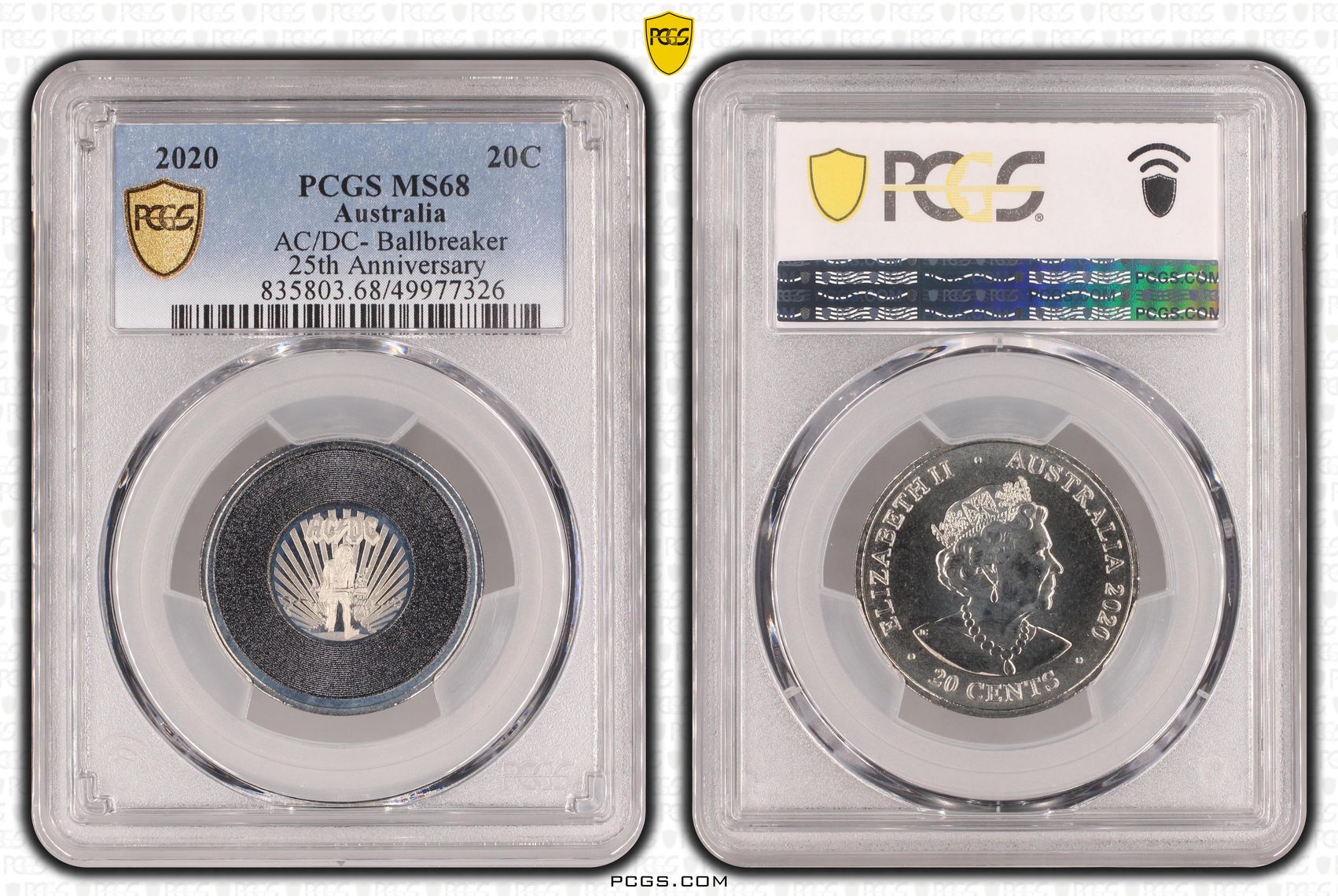 AC/DC- Ballbreaker 25th Anniversary , Twenty Cent, 2020, PCGS MS68