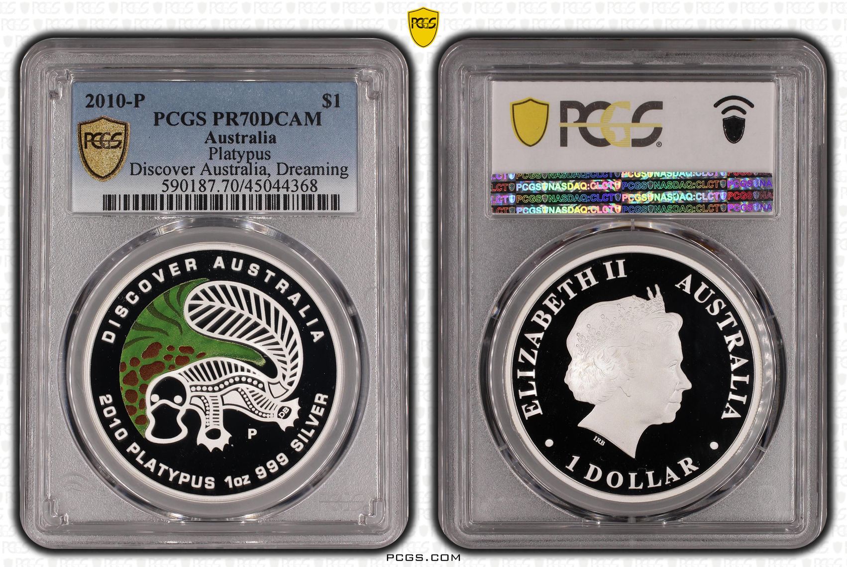 2010-P Australia One Dollar, $1 Silver Proof Platypus - Discover Australia, Dreaming PCGS - PR70DCAM POP 1/0 -368