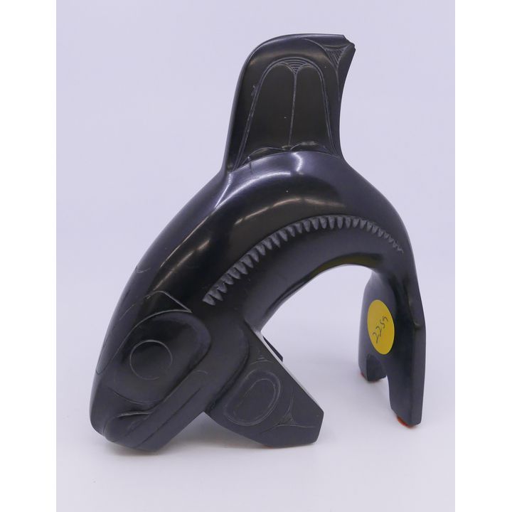 Pat Dixon Argillite Killer Whale Figure- 5'' (chip to fin)