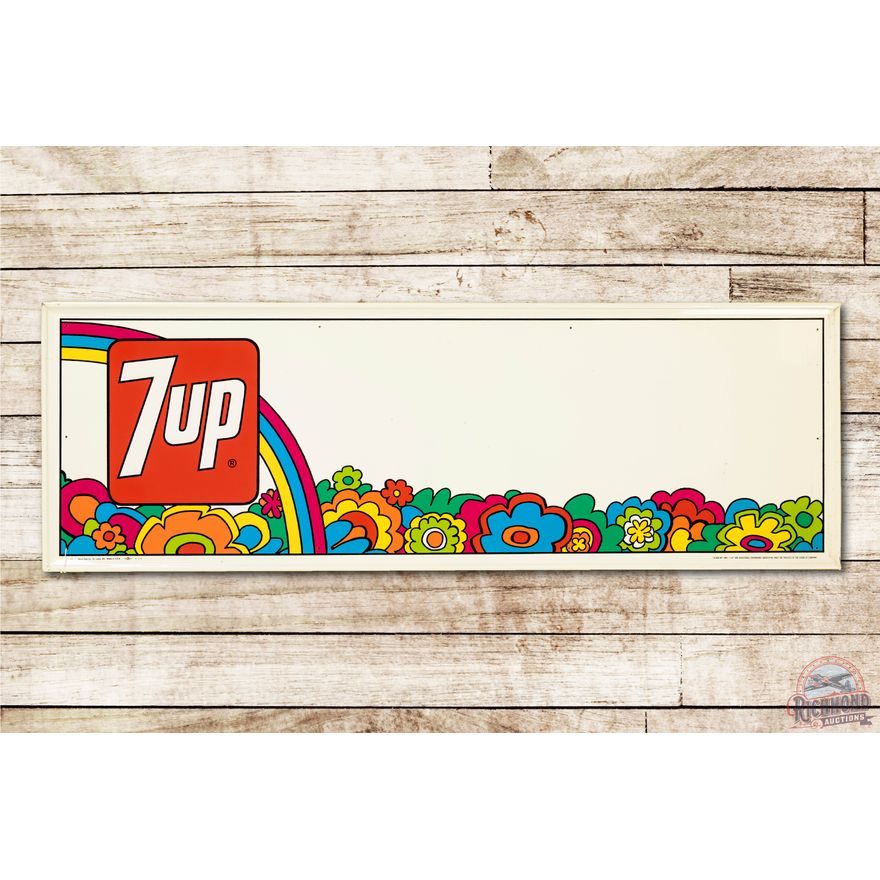 NOS 7up w/ Rainbow & Flower Embossed Metal Sign TAC 9.75