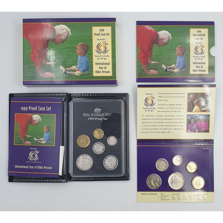 Year of Older Persons Proof & Unc. Coin Set - 1999