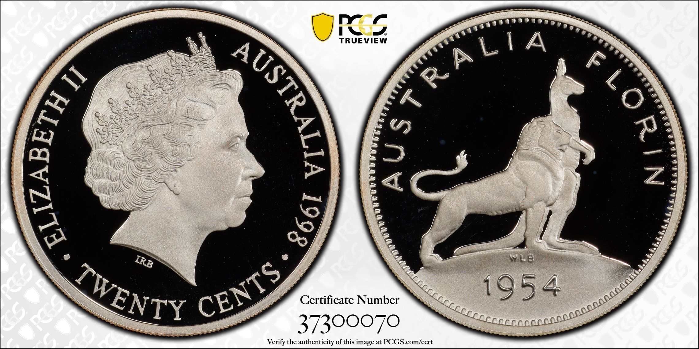 1998 Australia Twenty Cent, 20c 1954 Florin Silver PCGS - PR69DCAM -070
