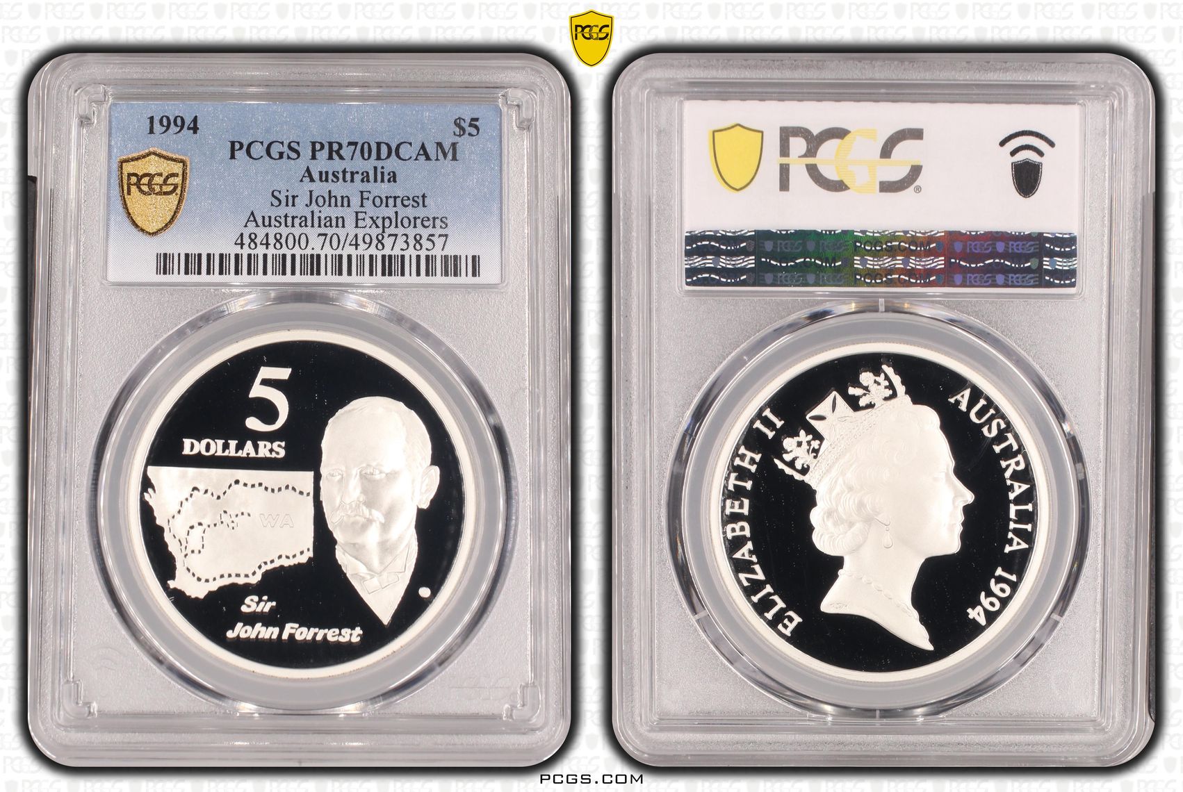 Sir John Forrest - Australian Explorers POP 14/0, Five Dollar, 1994, PCGS PR70DCAM