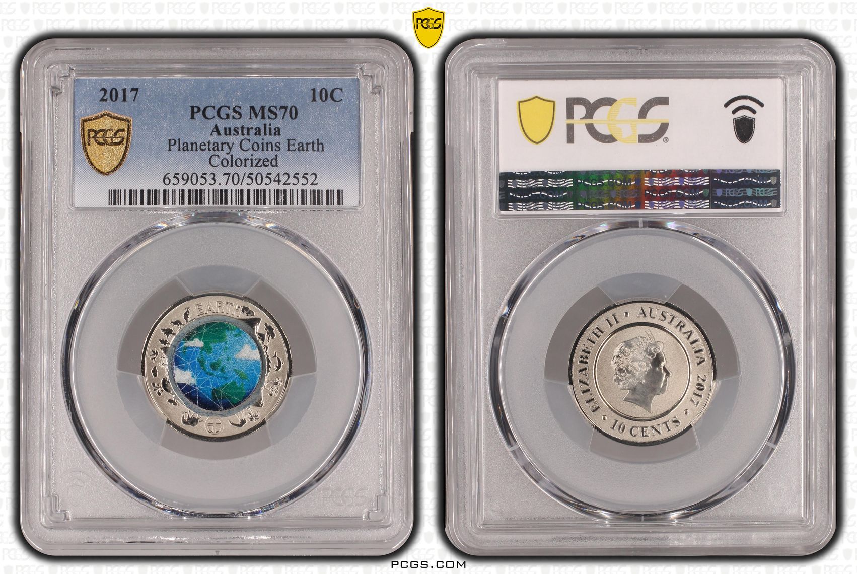 Planetary Coins Earth Colorized, Ten Cent, 2017, PCGS MS70