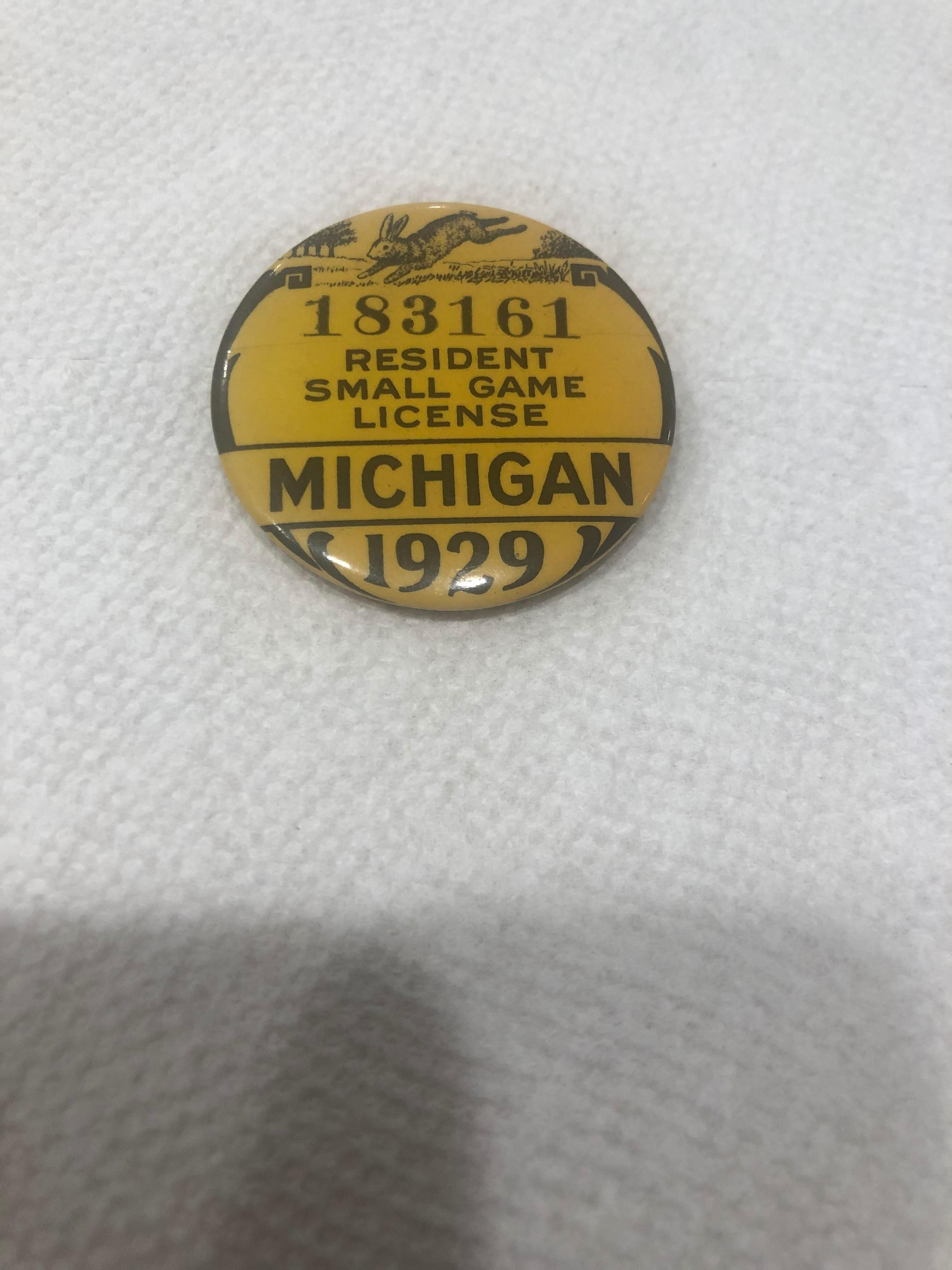 1929 Michigan Non-Resident Special Fishing License Button Pin Pinback