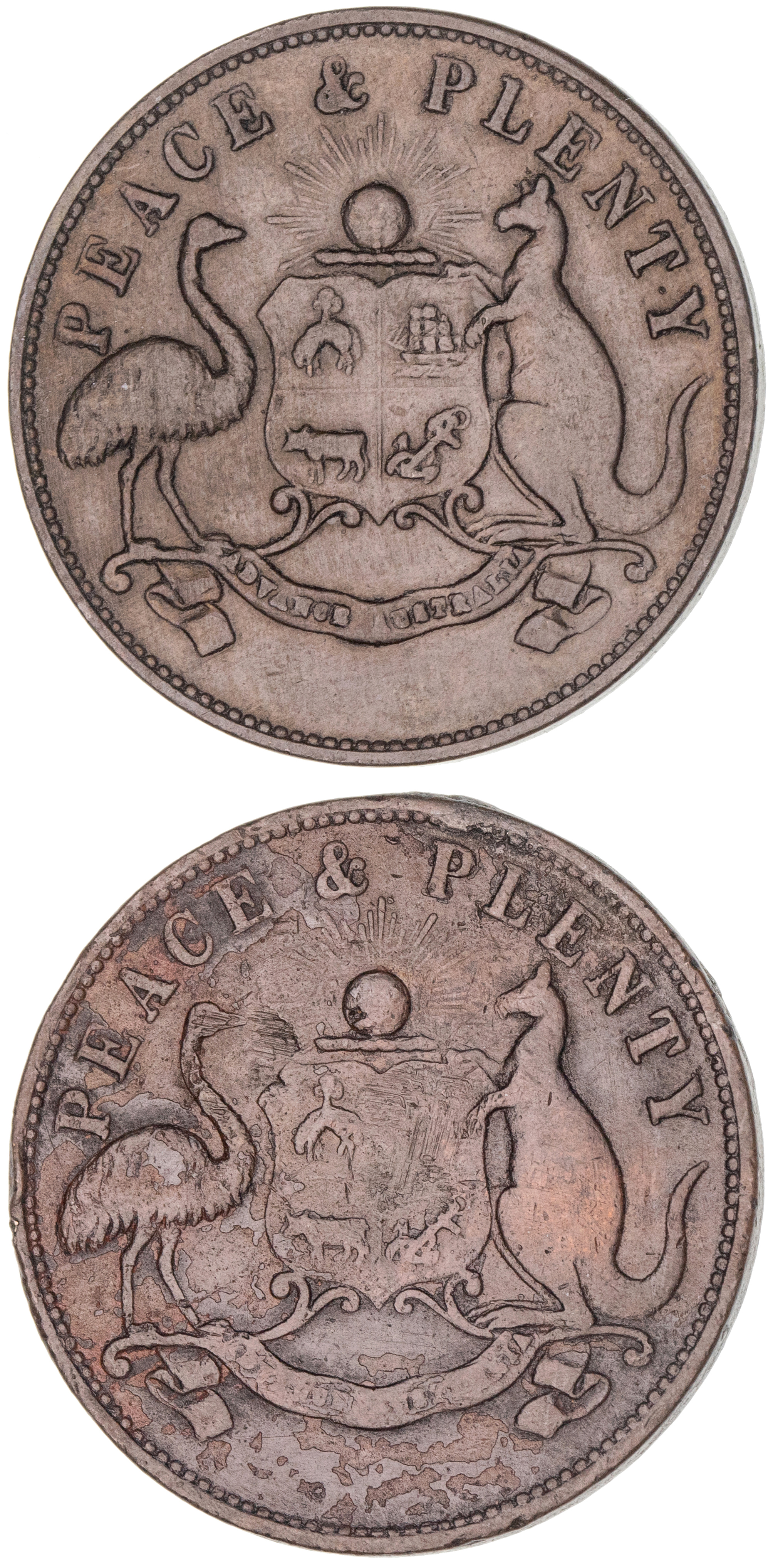 Accumulation, Peace & Plenty, Melbourne, Penny, 1858, aVF