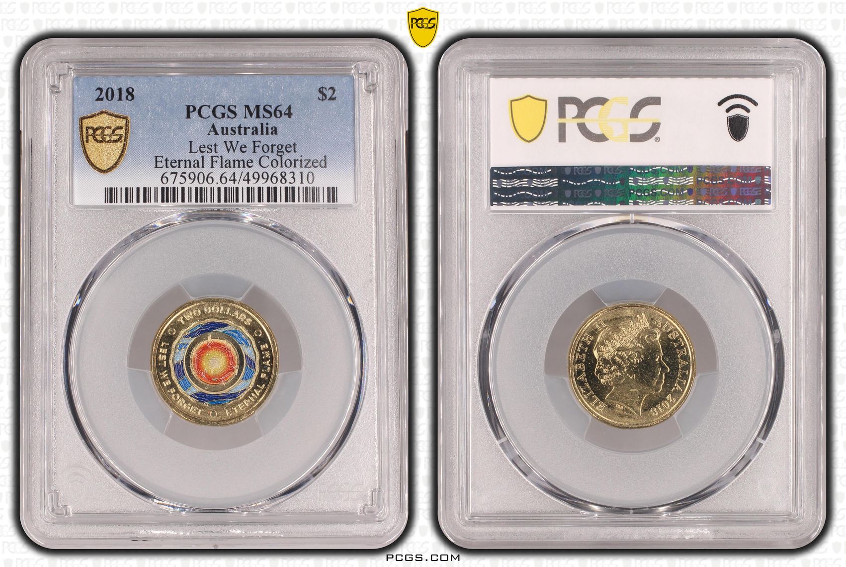 Lest We Forget - Eternal Flame Colorized, Two Dollar, 2018, PCGS MS64