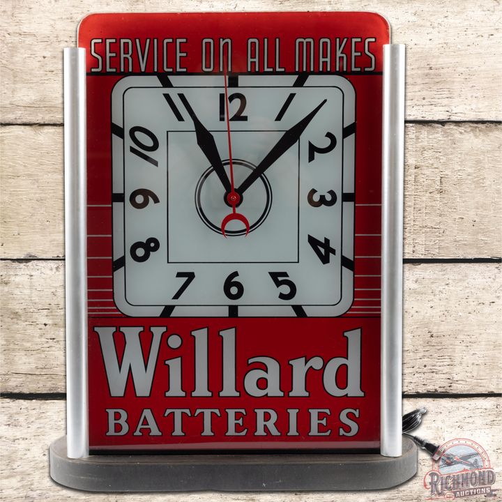 Willard Batteries "Service On All Makes" Lighted Advertising Clock - 9