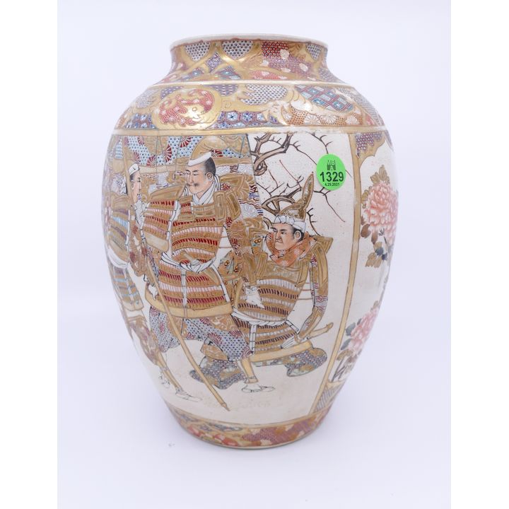 Meiji Japanese Satsuma Large Samurai Vase- 10''