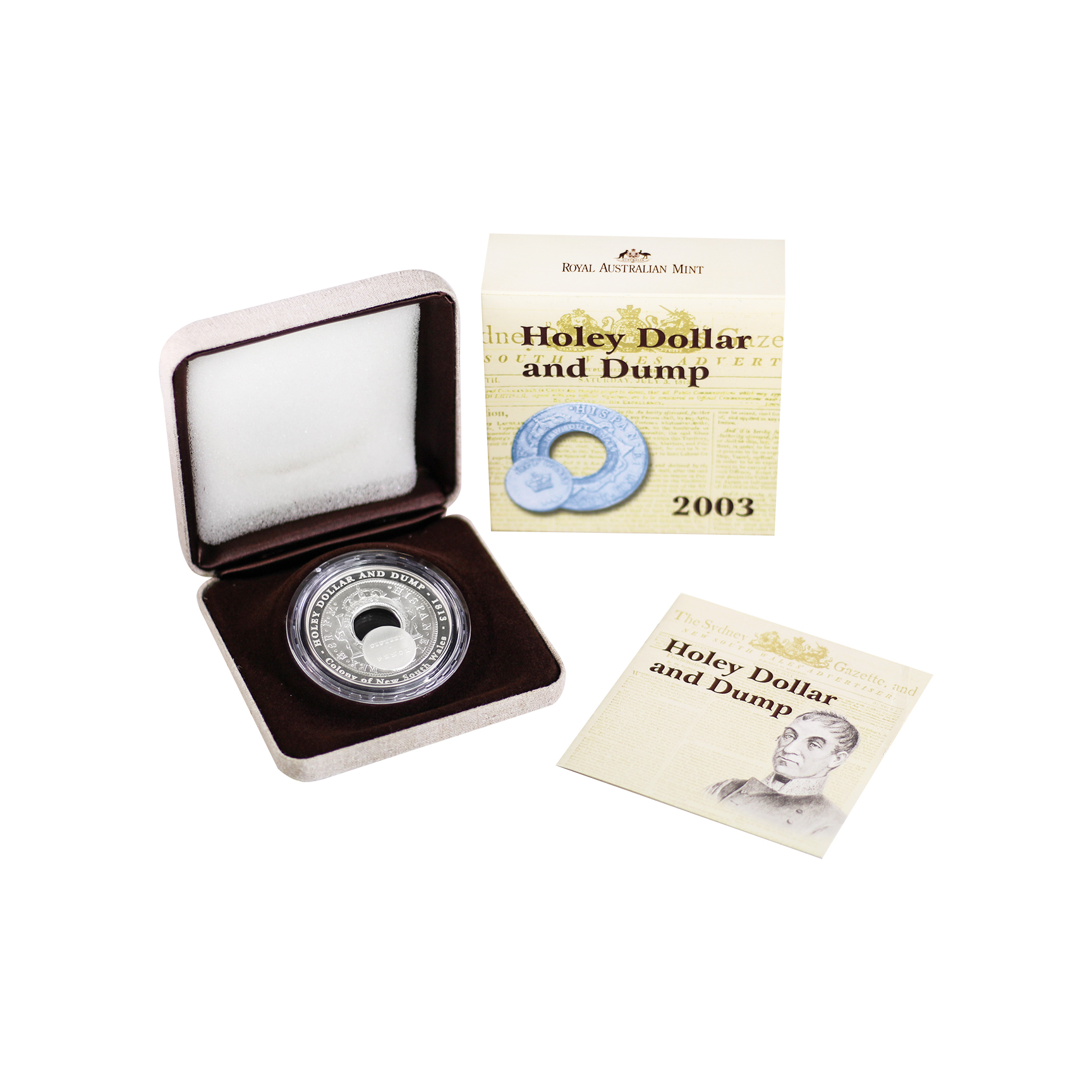 2003 RAM $1 Fine Silver Proof Holey Dollar & Dump 1813-2003 Coin-Box & COA
