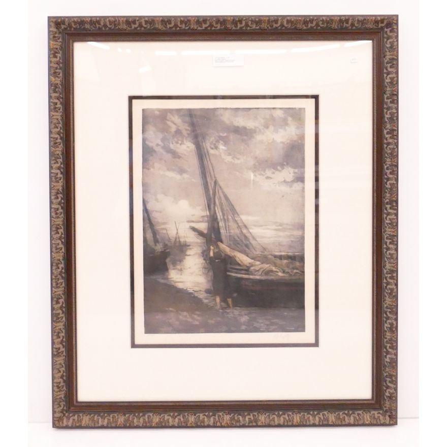 A. Lafitte Signed Aquatint of Sailboats- 35x30'' Gallery framed