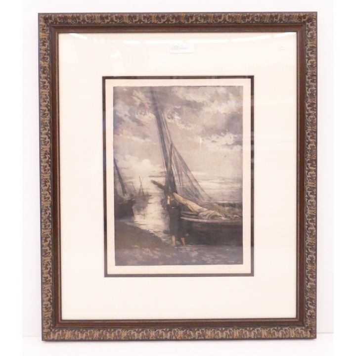 A. Lafitte Signed Aquatint of Sailboats- 35x30'' Gallery framed