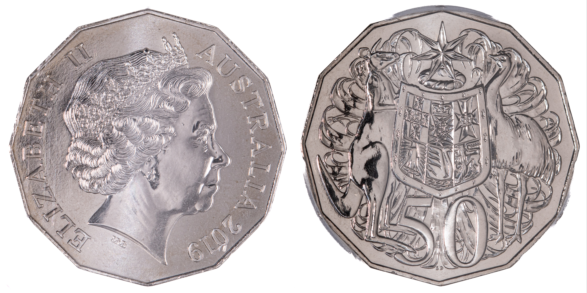 Elizabeth II, Dodecagon 50th Anniv., I. Rank Broadley Effigy, Fifty Cent, 2019, PCGS MS 68