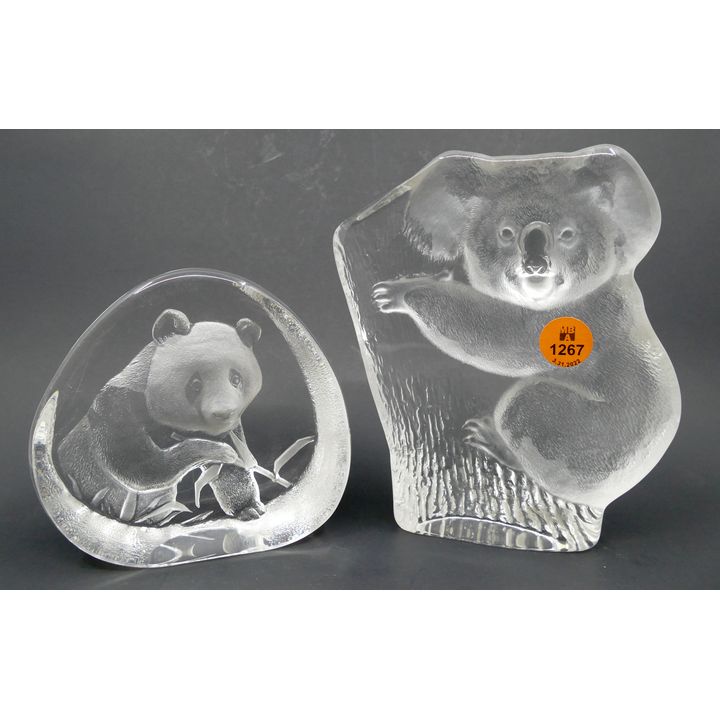 2pc Mats Jonasson Crystal Animal Sculptures with Boxes- 5'' and 6.5''