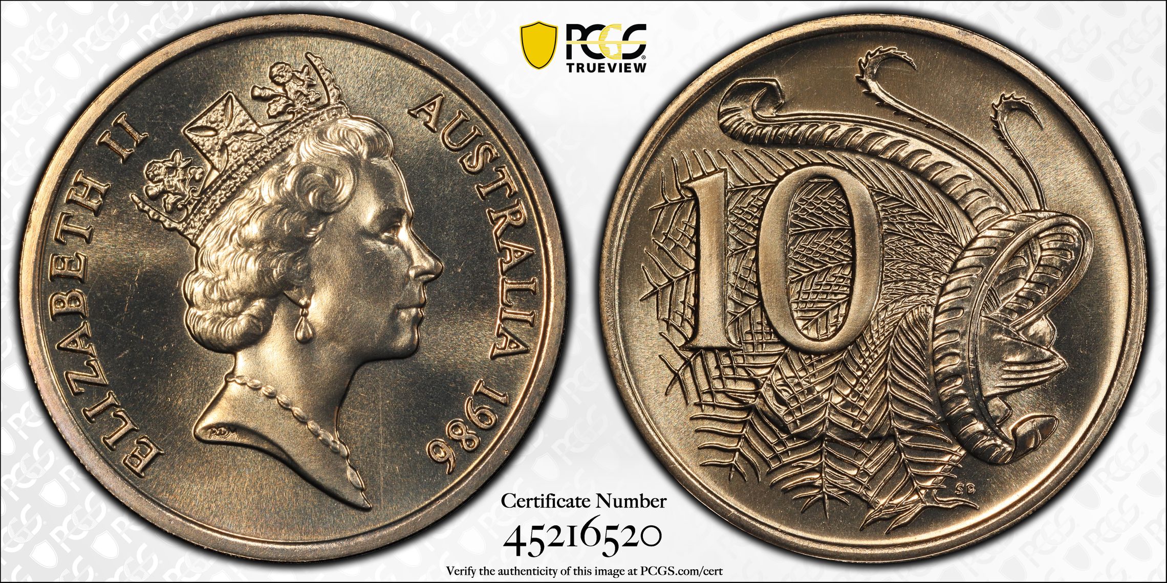 1986 Australia Ten Cent, 10c PCGS - MS69 POP 8/0 -520