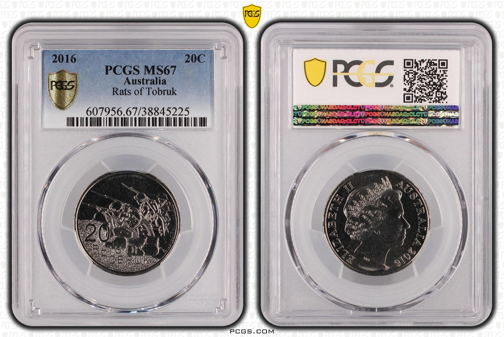 2016 Australia Twenty Cent, 20c Rats of Tobruk PCGS - MS67 POP 2/0 -225