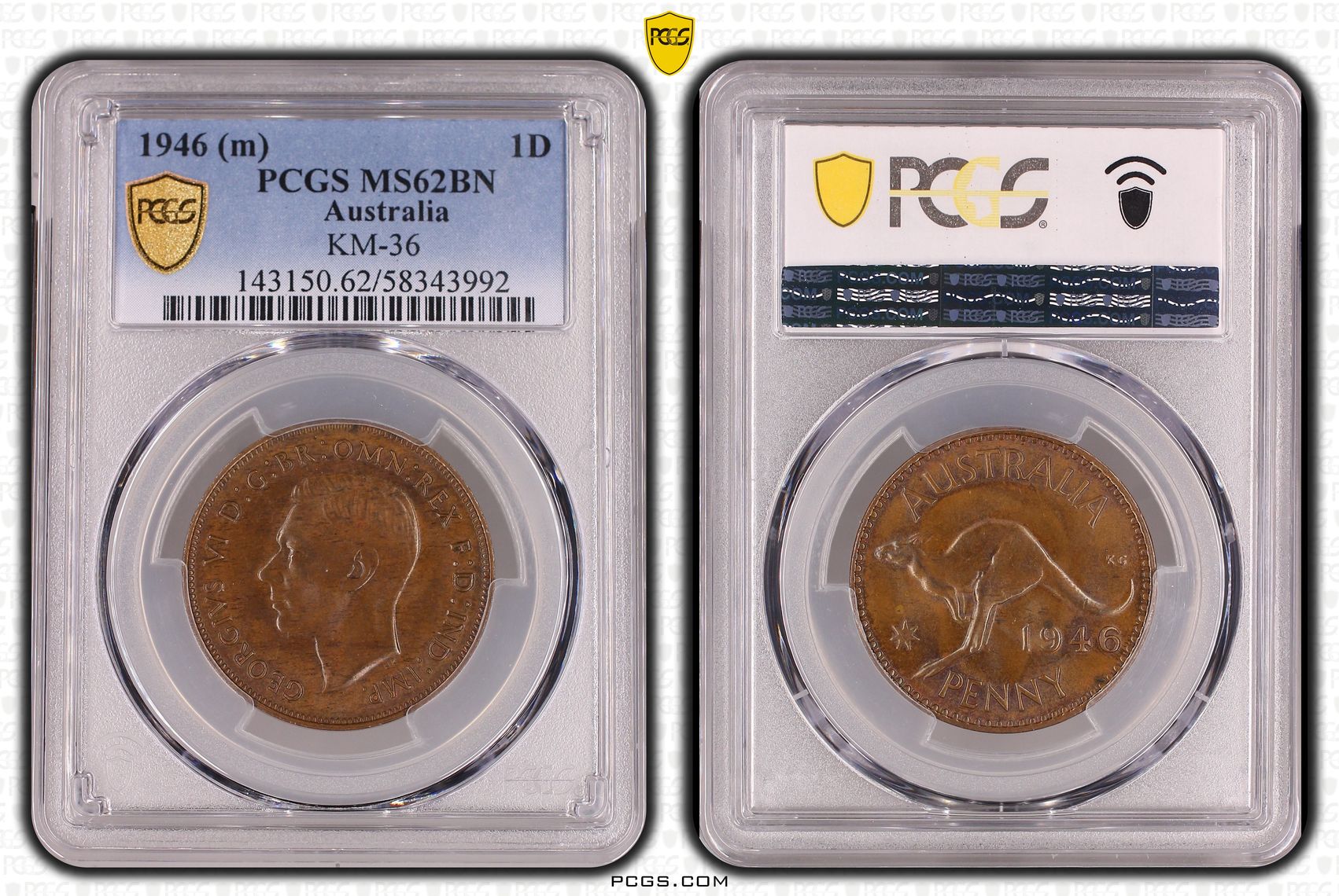 George VI, Penny, 1946, PCGS MS62BN