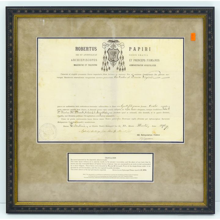 Antique Religious Document Framed 20"x20"