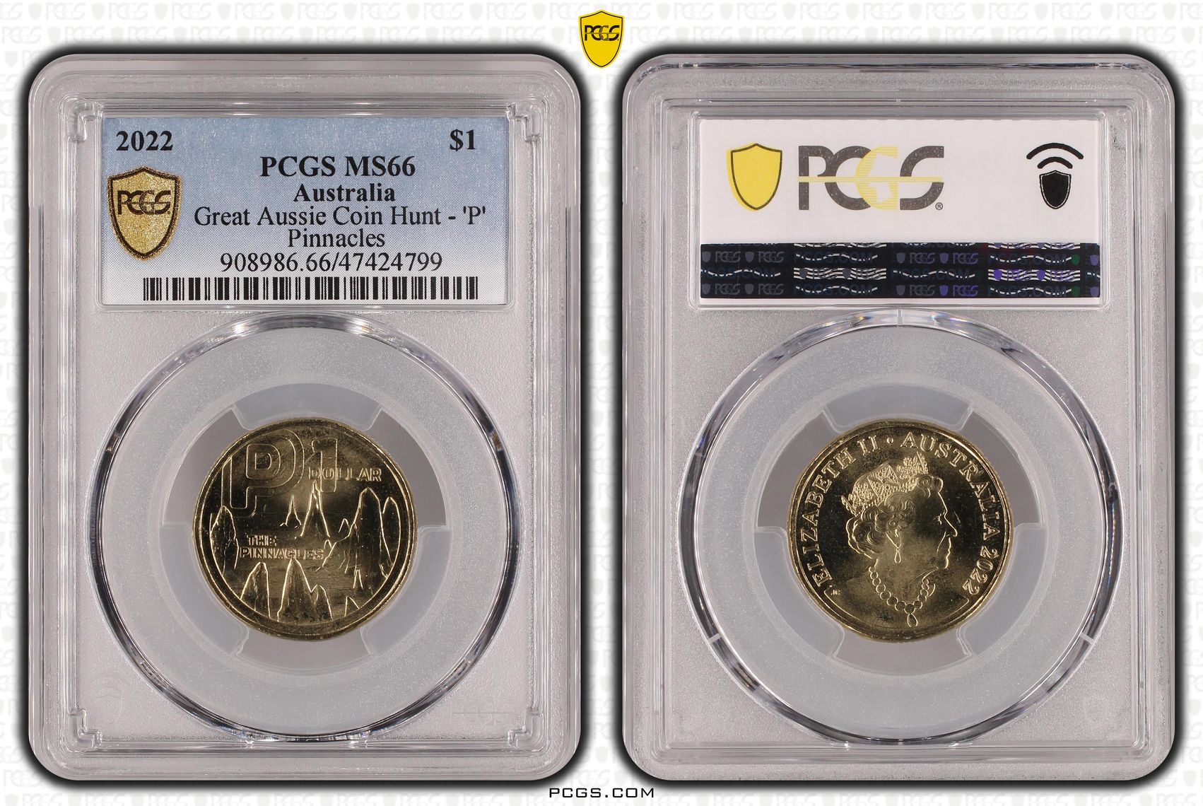 Great Aussie Coin Hunt - 'P', One Dollar, 2022, PCGS MS66