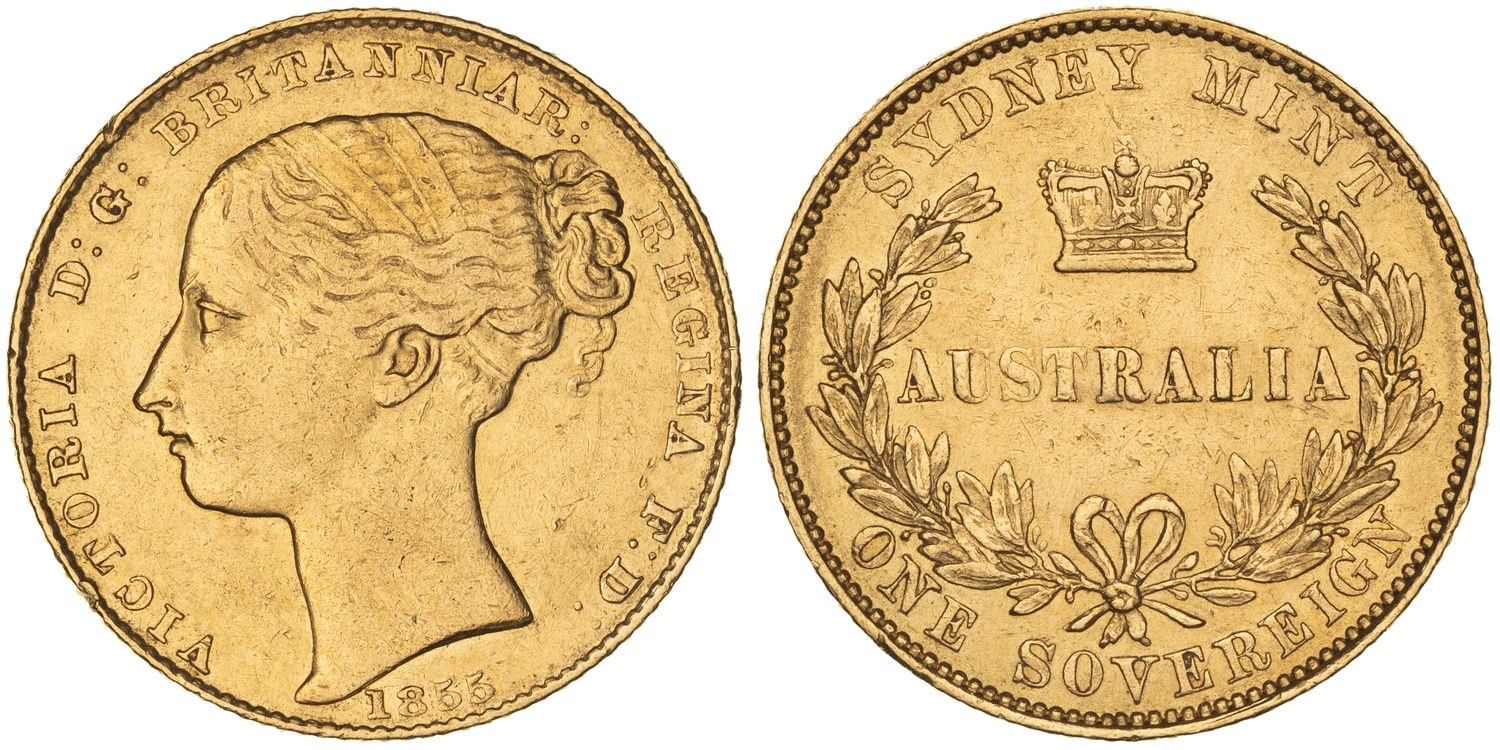 Victoria, Sydney Mint Reverse - Type I, Sovereign, 1855, VF - gVF