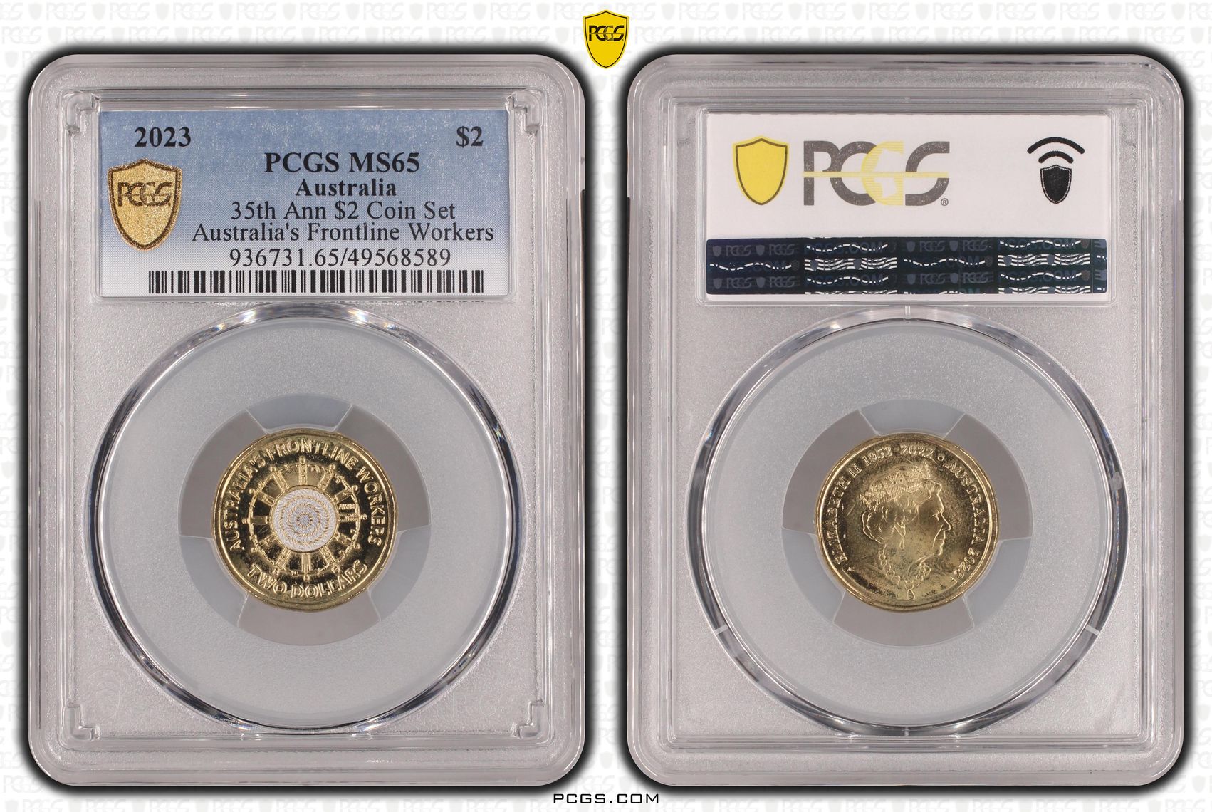 35th Ann $2 Coin Set Colourised Australia's Frontline Workers, Two Dollar, 2023, PCGS MS65
