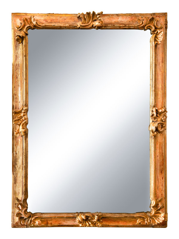 An Italian Baroque Style Painted and Parcel Gilt Mirror
Height 58 3/4 x width 42 x depth 4 inches.